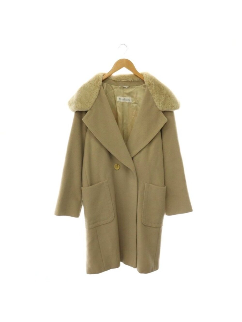 Max Mara Cashmere Mixed Coat Chesterfield Long Fur Beige 42